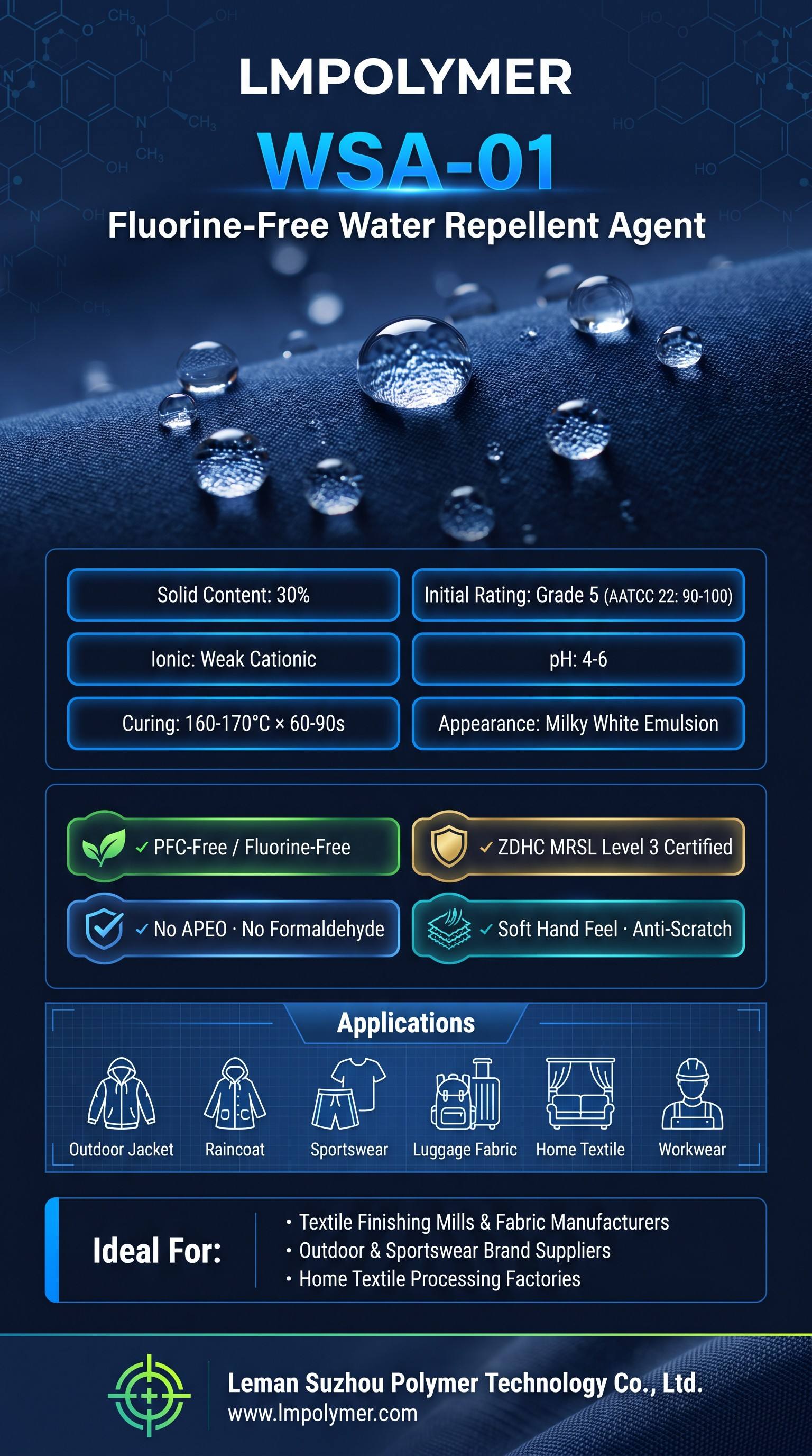 LEMAN Ecological Fluorine-Free Water Repellent WSA-01 for Textile Use